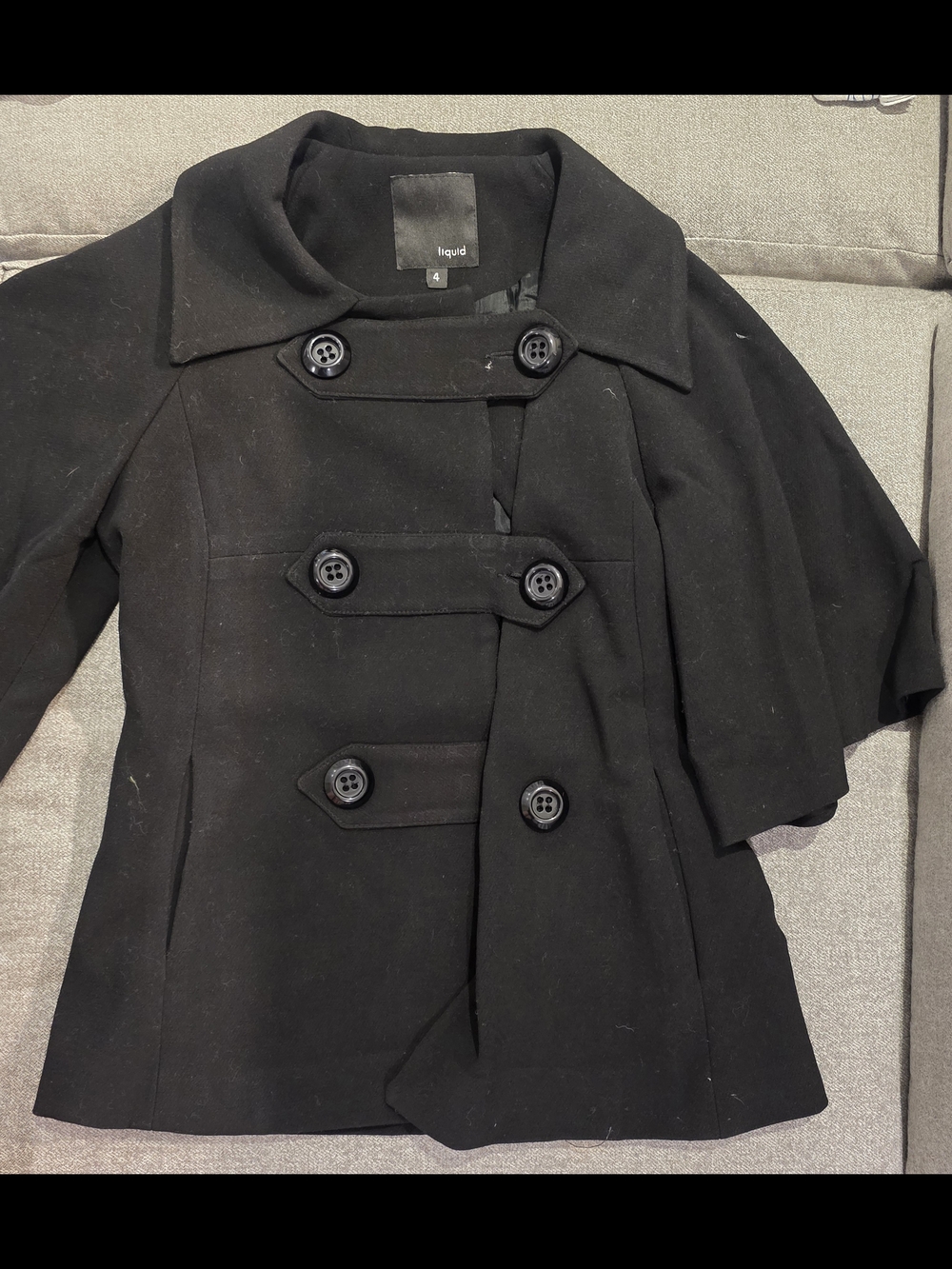 Liquido Black Double-Breasted Peacoat Jacket